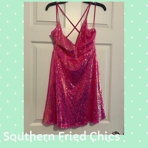 Southern Fried Chics Pink Sequin Mini Dress